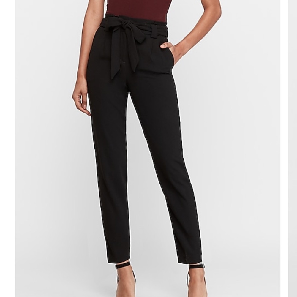 High waist paper bag ankle pants